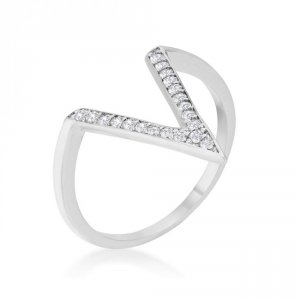 Icon J12243 Michelle 0.2ct Cz Rhodium Delicate V-shape Ring (size: 06)