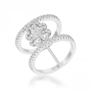 Icon J12250 Lauren 0.4ct Cz Rhodium Delicate Clover Wrap Ring (size: 0