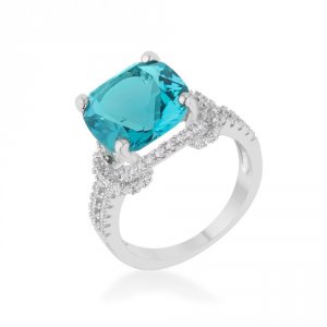 Icon J12284 Charlene 6.2ct Aqua Cz Rhodium Classic Statement Ring (siz