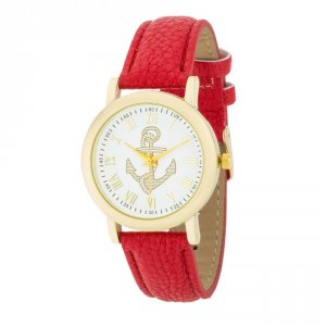 Icon J12326 Natalie Gold Nautical Watch With Red Leather Band Tw-15322