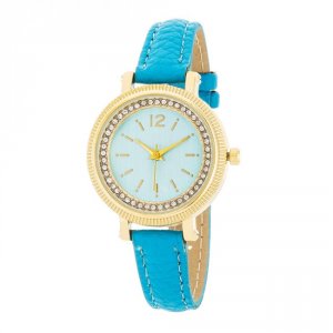 Icon J12331 Georgia Gold Crystal Watch With Turquoise Leather Strap Tw