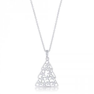 Icon J12341 .2 Ct Cz Rhodium Christmas Tree Pave Holiday Pendant P1146