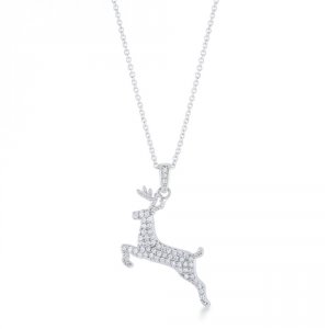 Icon J12344 .35 Ct Cz Rhodium Reindeer Pave Holiday Pendant P11466r-c0