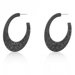 Icon J4377 Contemporary Hematite Textured Hoop Earrings E01713bw-v00