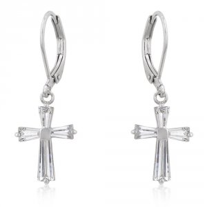 Icon J4486 Cubic Zirconia Silvertone Cross Earrings E20127r-c01