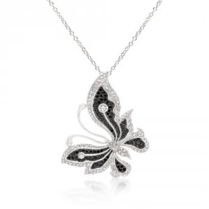 Icon J4798 Black And White Large Cz Butterfly Pendant P11406t-c03