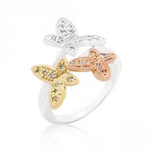 Icon J9188 Triple Butterfly Cubic Zirconia Ring (size: 06) R08277t-c01