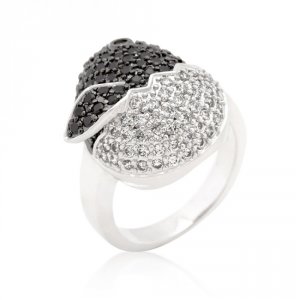 Icon J9194 Black And White Cubic Zirconia Baby Chick Ring (size: 05) R