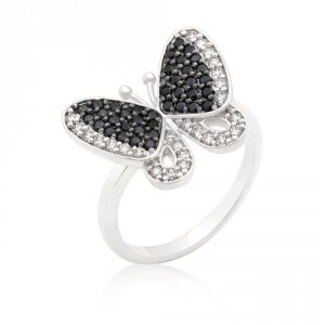 Icon J9201 Black And White Cubic Zirconia Butterfly Ring (size: 05) R0