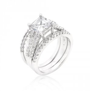 Icon J9271 Princess Cut Cubic Zirconia Triple Bridal Set (size: 05) R0