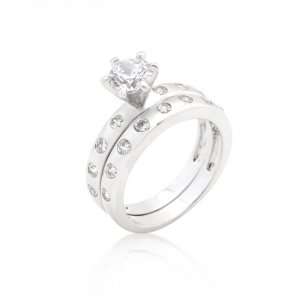 Icon J9306 Bezel Set Round Cut Bridal Ring Set (size: 05) R08293r-c01-