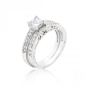 Icon J9313 Princess Cut Filigree Bridal Ring Set (size: 05) R08298r-c0