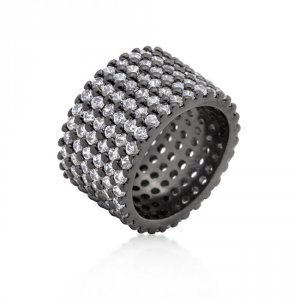 Icon J9335 Hematite Wide Pave Cubic Zirconia Ring (size: 06) R08322b-c