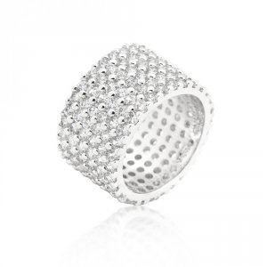 Icon J9348 Silvertone Finishd Wide Pave Cubic Zirconia Ring (size: 05)