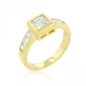 Icon J9482 Simple Golden Square Bezel Cubic Zirconia Ring (size: 06) R