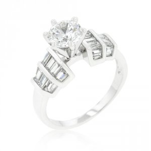 Icon J9727 Tapered Baguette Cubic Zirconia Engagement Ring (size: 06) 