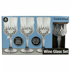 Bulk KL16391 Crystal Effect Plastic Wine Glass Set Oh017