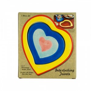 Bulk KL17083 Ceramic 2 In 1 Interlocking Heart Trivets Pb729