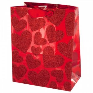 Bulk KL17258 Red Glitter Hearts Gift Bag Bh407