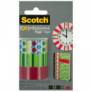 Bulk KL18600 Scotch Expressions Red Dots  Green Stripes Tape Set Op795