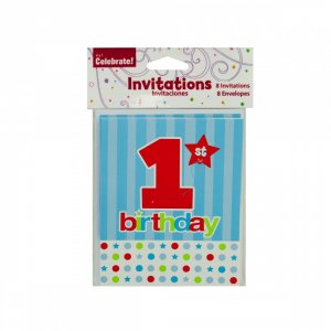 Bulk KL9640 8 Pack 1st Birthday Invitations With Envelopes Pa279