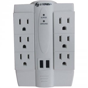 Steren RA39314 6-outlet Swivel Surge Protector With 2 Usb Ports Strnbl