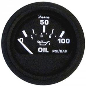 Faria GP0801 Faria Heavy-duty Black 2 Oil Pressure Gauge (100 Psi)