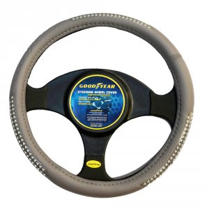 Goodyear GY-SWC1320 Dia 14.5-15.5 Black Leather Grey Suede Steering Wh