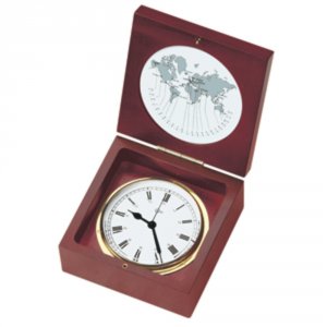 Barigo 1220MS Quartz Ship Clock In A Box - Brass  Mahogany - 4 Dial