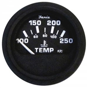 Faria GP0633 Faria Heavy-duty Black 2 Water Temperature Gauge (100-250