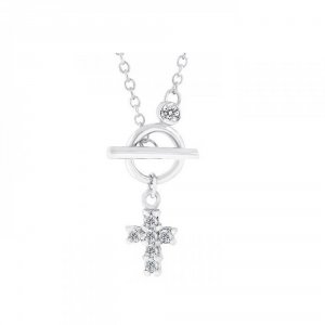 Icon J3583 Perfect Faith Necklace With Prong Round Cut Clear Cz In Sil