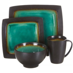 Gibson 91785.16 Ocean Paradise 16 Piece Square Stoneware Dinnerware Se