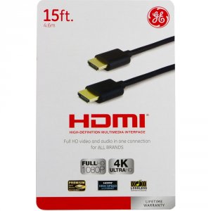 Ge 030878335768 15 Feet High Speed Hdmi Cable - Black