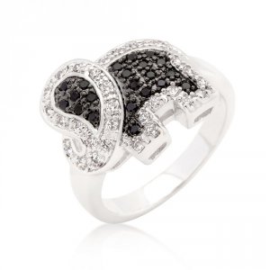 Icon J9171 Black And White Cubic Zirconia Elephant Ring (size: 09) R08