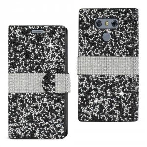 Lg DFC02-LGG6BK Reiko  G6 Diamond Rhinestone Wallet Case In Black