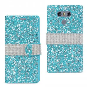 Lg DFC02-LGG6BL Reiko  G6 Diamond Rhinestone Wallet Case In Blue