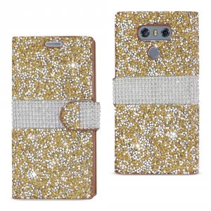 Lg DFC02-LGG6GD Reiko  G6 Diamond Rhinestone Wallet Case In Gold