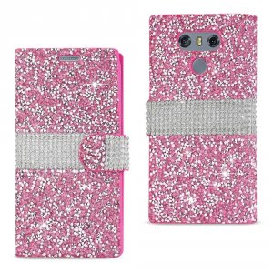 Lg DFC02-LGG6PK Reiko  G6 Diamond Rhinestone Wallet Case In Pink