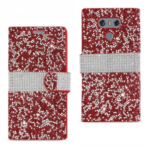 Lg DFC02-LGG6RD Reiko  G6 Diamond Rhinestone Wallet Case In Red