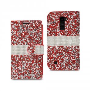 Lg DFC02-LGK10RD Reiko  K10 Jewelry Rhinestone Wallet Case In Red