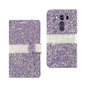 Lg DFC02-LGV10PP Reiko  V10 Jewelry Rhinestone Wallet Case In Purple