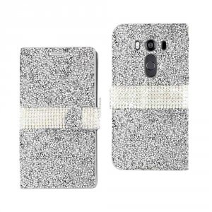 Lg DFC02-LGV10SL Reiko  V10 Jewelry Rhinestone Wallet Case In Silver