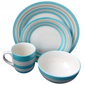 Gibson 95852.16 Sunset Stripes 16 Piece Dinnerware Set In Teal