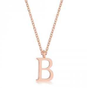 Icon J11753 Elaina Rose Gold Stainless Steel B Initial Necklace P11456