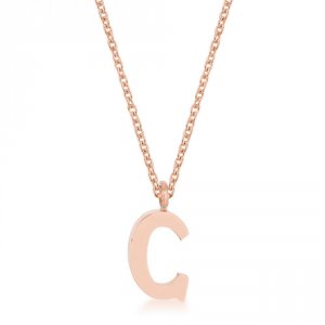 Icon J11754 Elaina Rose Gold Stainless Steel C Initial Necklace P11456