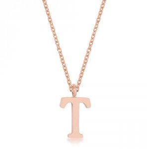 Icon J11771 Elaina Rose Gold Stainless Steel T Initial Necklace P11456