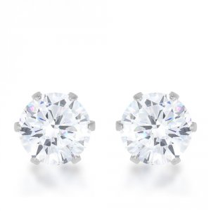 Icon J11853 Reign 3.4ct Cz Rhodium Stainless Steel Stud Earrings E0188