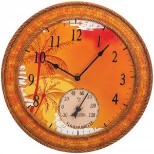 Springfield RA46462 14quot; Poly Resin Clock With Thermometer (mosaic 