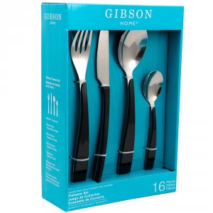 Gibson 80141.16 Home Deco Shine 16 Piece Flatware Set In Black