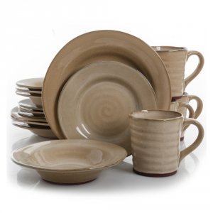 Gibson 94871.16 Elite Mariani 16-piece Stoneware Dinnerware Set, Taupe